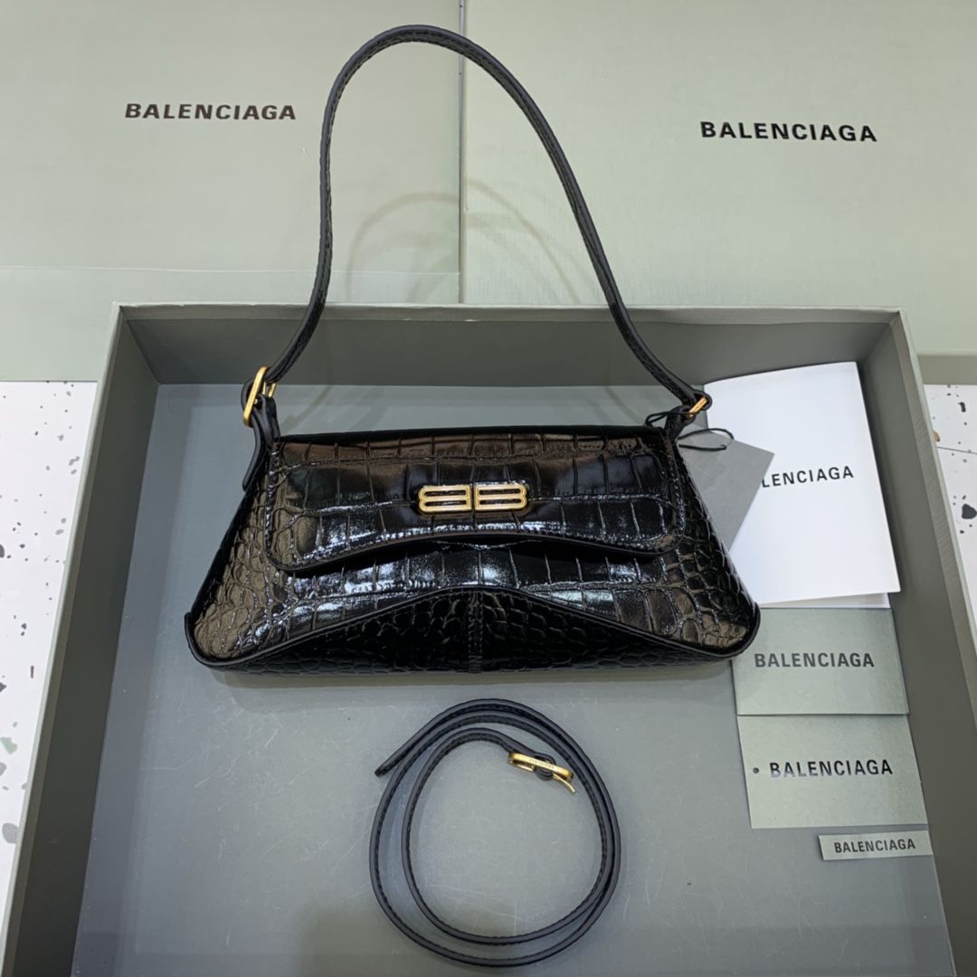 Balenciaga XX Small Flap Bag Crocodile Embossed Black